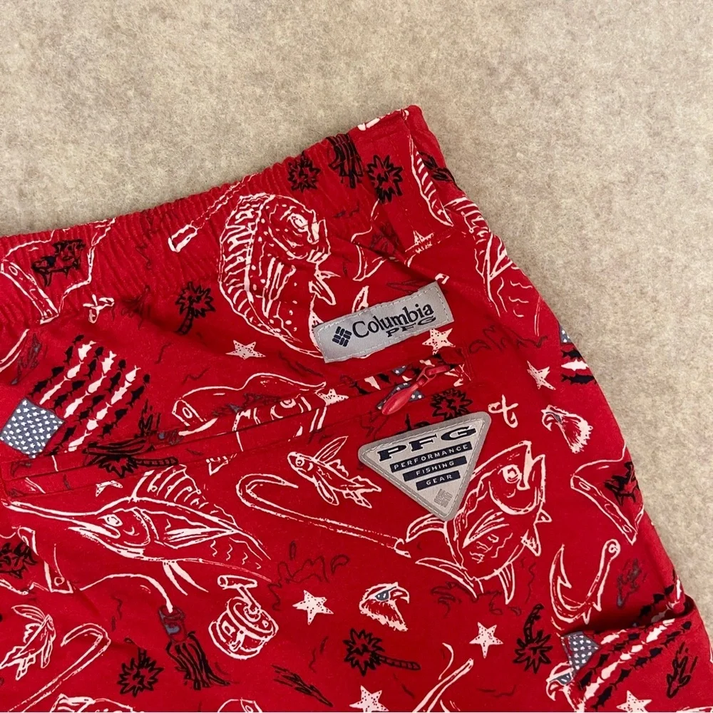 Columbia PFG Red Fish Flags Mesh Lining Men’s Swim Beach Shorts Trunks size XXL